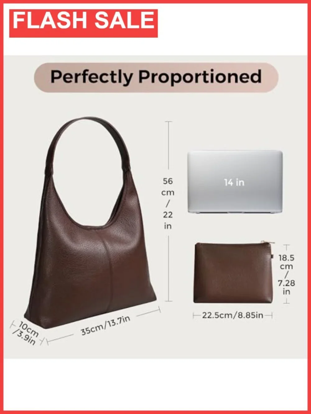 Slouchy Vegan Leather Hobo Shoulder Bag with Zip Pouch & Key Leash